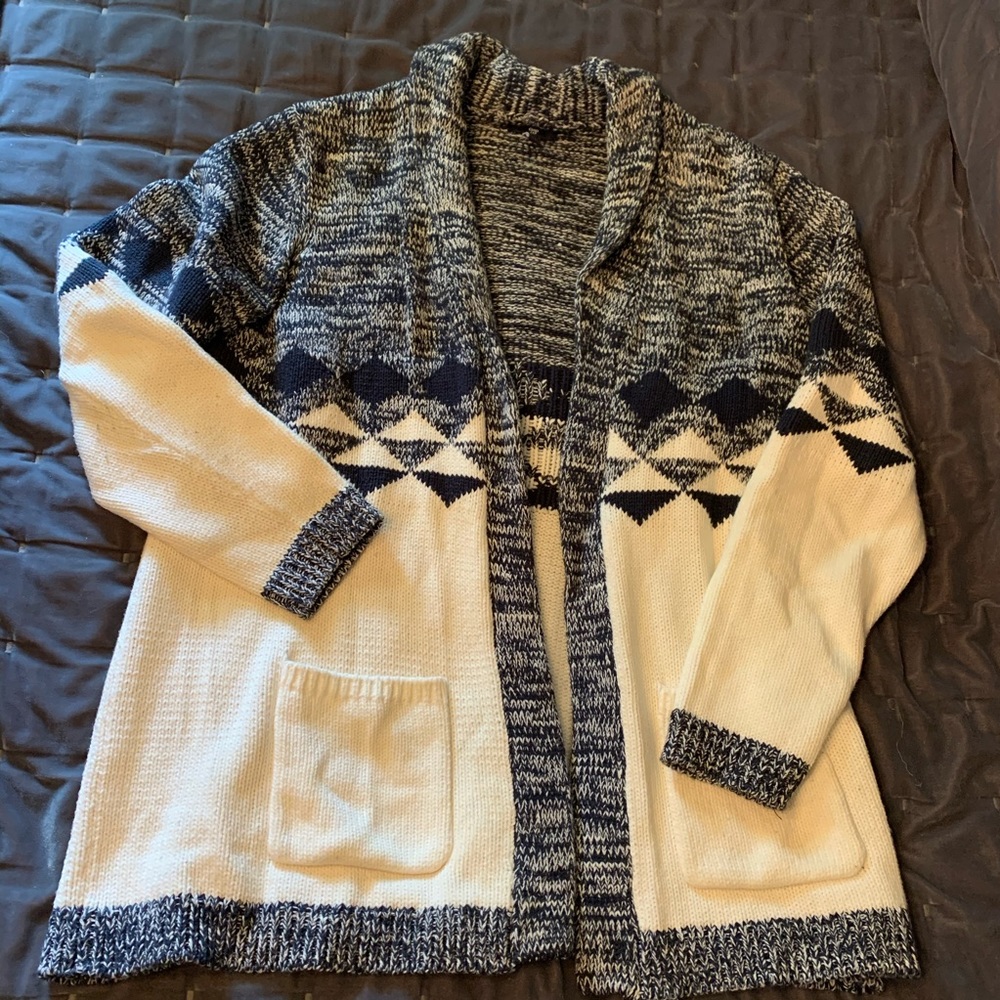 gap factory navy and cream cardigan